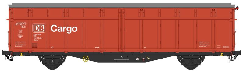 Hbbis Schiebewandwagen mit schwarzem Fahrgestell und roten Seitenwänden