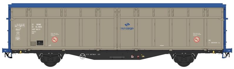 Hbbis Schiebewandwagen mit braunem Fahrgestell und beigen Seitenwänden