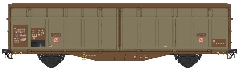 Hbbis Schiebewandwagen mit braunem Fahrgestell und beigen Seitenwänden