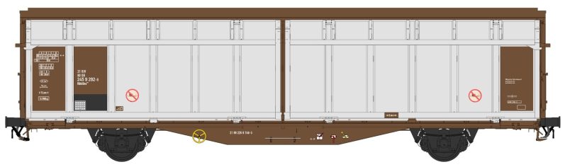 Hbbis Schiebewandwagen mit braunem Fahrgestell und silbernen Seitenwänden