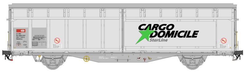 Hbbis Schiebewandwagen mit grauem Fahrgestell und silbernen Seitenwänden