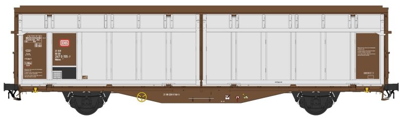 Hbbis Schiebewandwagen mit braunem Fahrgestell und silbernen Seitenwänden