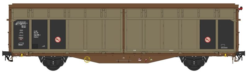 Hbbis Schiebewandwagen mit braunem Fahrgestell und beigen Seitenwänden